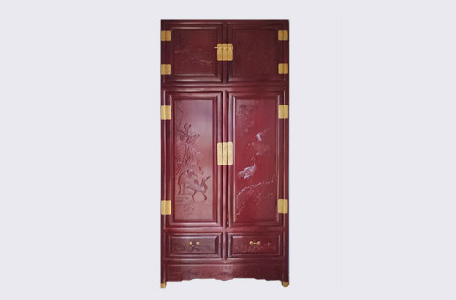 北碚高端中式家居装修深红色纯实木衣柜