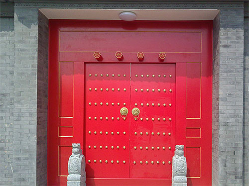 北碚中国传统四合院系列朱红色中式木制大门木作